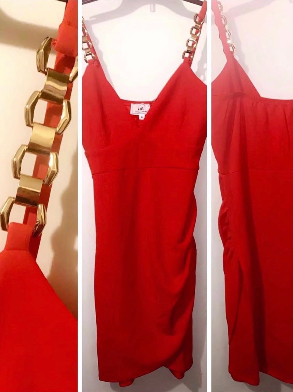 Have Red Strapless Dress with Gold Chain Straps